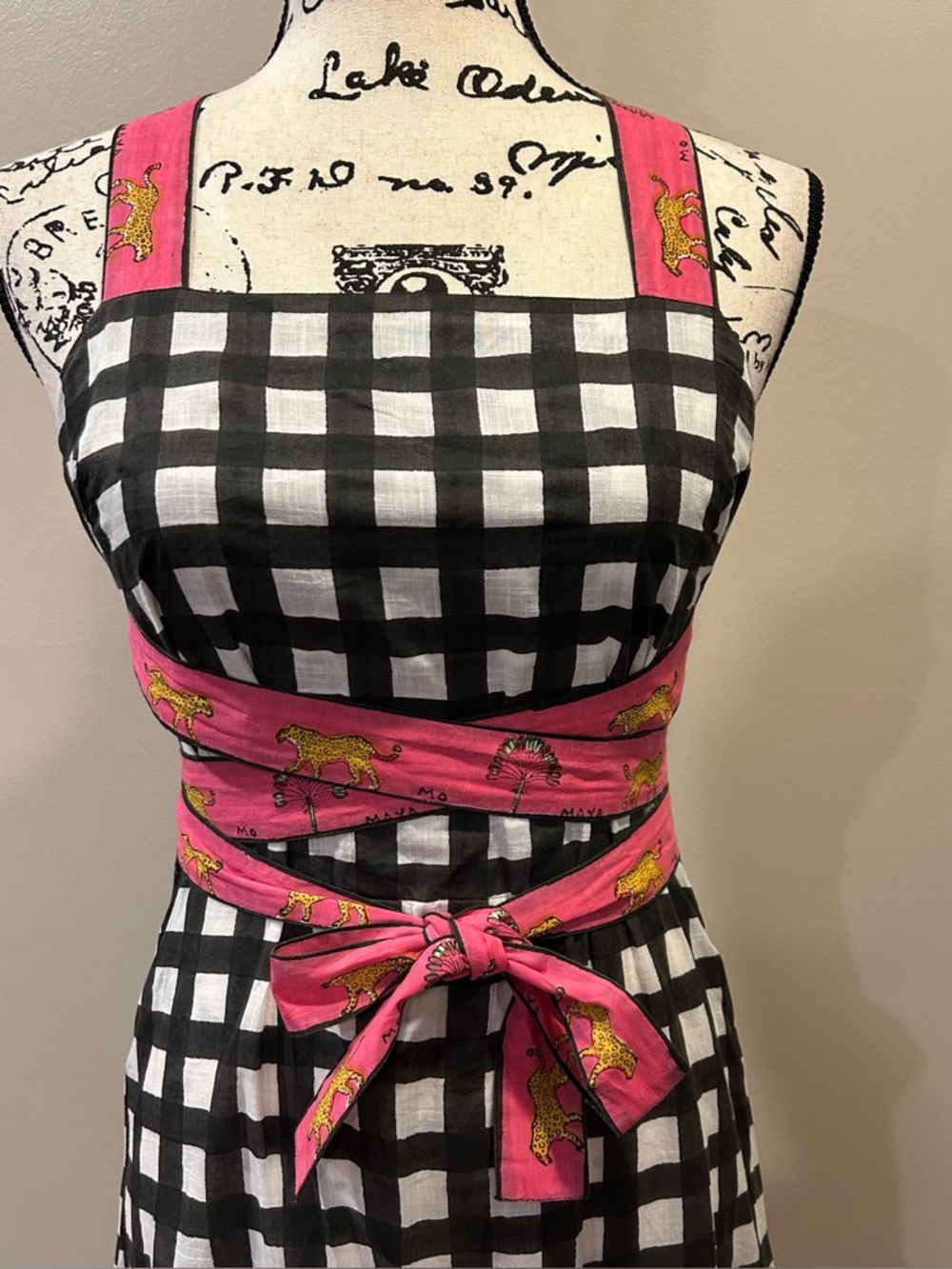 Mo Maya Luna Check and Leopard Print Strap Square Neckline Sleeveless Mini Dress - Picture 5 of 16